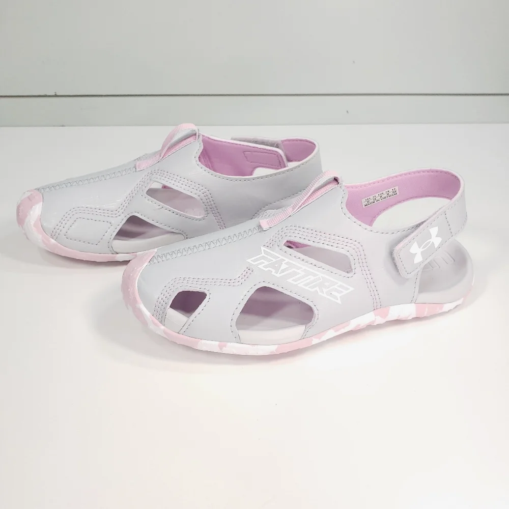 3Y Under Armour Tire Defender Grey Pink Sandals Girls Size 3Y